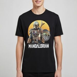 Star Wars The Mandalorian & Grogu Shirt Black Graphic Cotton Tee Size Large